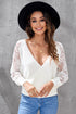 Sexy V Neck Surplice Hollow-Out Sweater With Lace Sleeves